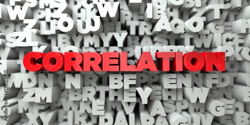 CORRELATION -  Red text on typography background - 3D rendered royalty free stock image. This image can be used for an online website banner ad or a print postcard. photo