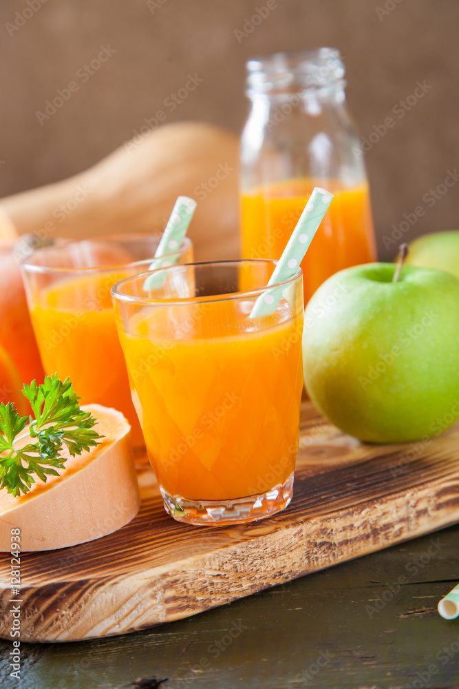 pumpkin apple juice in a glass, selective focus pumpkin apple juice in a glass, selective focus