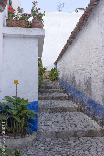 Fototapeta Naklejka Na Ścianę i Meble -  Empty street in Obidos, a medieval town in Portugal