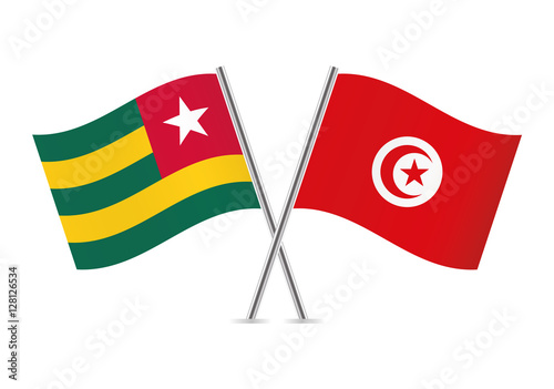 Togo and Tunisia flags. Vector illustration.