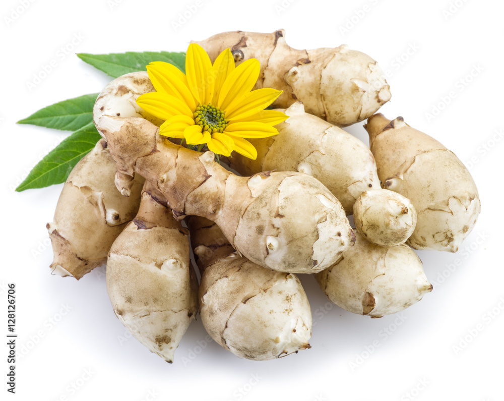 Jerusalem artichoke on a white background. Jerusalem artichoke on a white background.