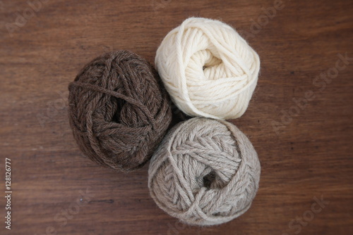 Brown and white woolen balls