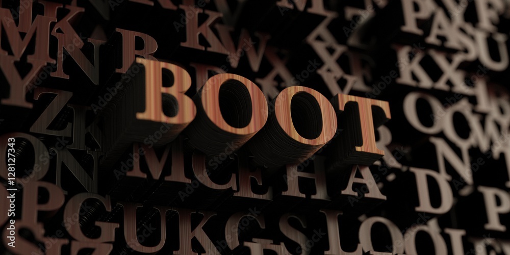 Boot - Wooden 3D rendered letters/message.  Can be used for an online banner ad or a print postcard.