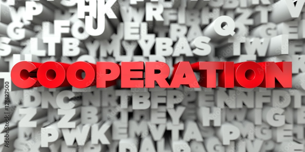 COOPERATION - Red text on typography background - 3D rendered royalty free stock image. This image can be used for an online website banner ad or a print postcard. COOPERATION - Red text on typography background - 3D rendered royalty free stock image. This image can be used for an online website banner ad or a print postcard.