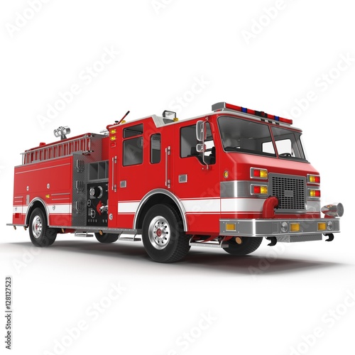 Canvas-taulu Fire truck or engine Isolated on White. 3D illustration