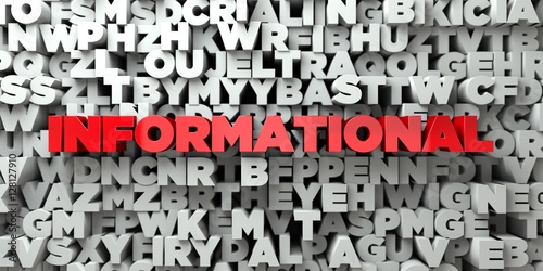 INFORMATIONAL -  Red text on typography background - 3D rendered royalty free stock image. This image can be used for an online website banner ad or a print postcard.