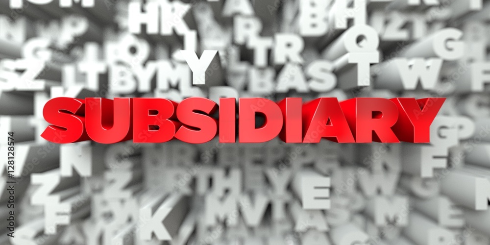 SUBSIDIARY - Red text on typography background - 3D rendered royalty free stock image. This image can be used for an online website banner ad or a print postcard. SUBSIDIARY - Red text on typography background - 3D rendered royalty free stock image. This image can be used for an online website banner ad or a print postcard.