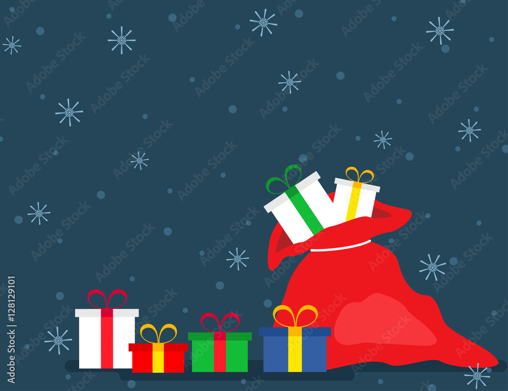 Santa's red bag with presents. Christmas background