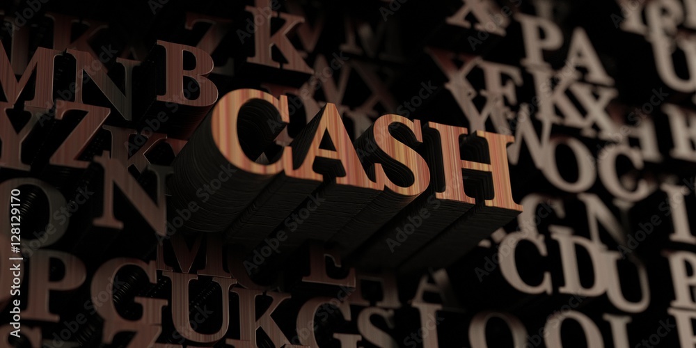 Cash - Wooden 3D rendered letters/message.  Can be used for an online banner ad or a print postcard.