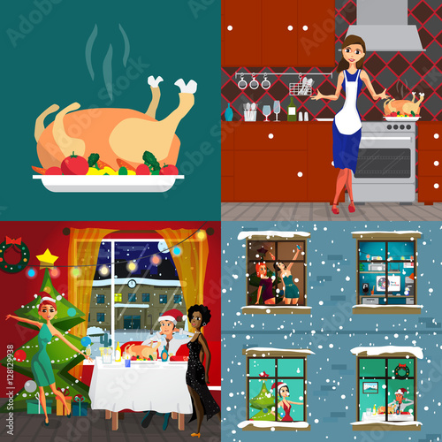 Christmas interior concept banners. Preparation of festive treat