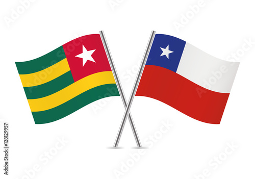 Togo and Chile flags. Vector illustration.
