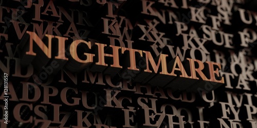 Nightmare - Wooden 3D rendered letters/message. Can be used for an online banner ad or a print postcard.