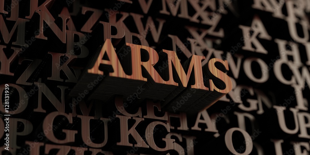 Arms - Wooden 3D rendered letters/message.  Can be used for an online banner ad or a print postcard.
