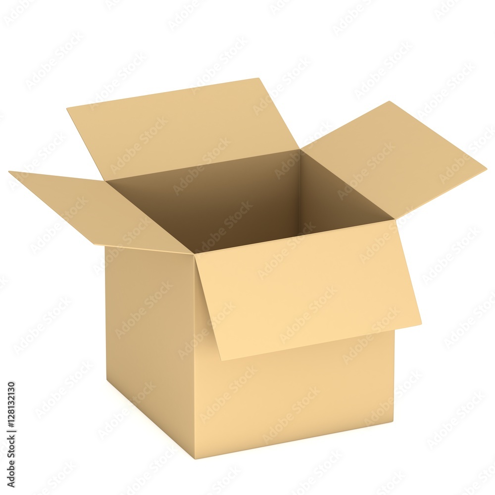 Open box. 3d render illustration isolated on white. Transportation concept. Open box. 3d render illustration isolated on white. Transportation concept.