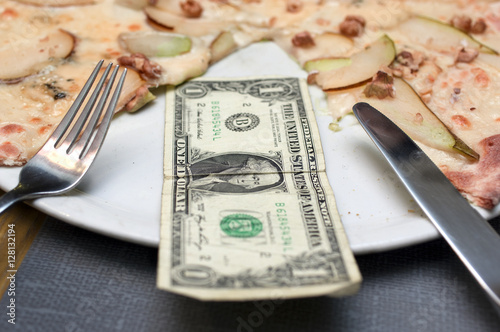 Dollar Bill And Pizza Slices photo