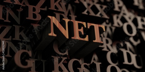 Net - Wooden 3D rendered letters/message. Can be used for an online banner ad or a print postcard.
