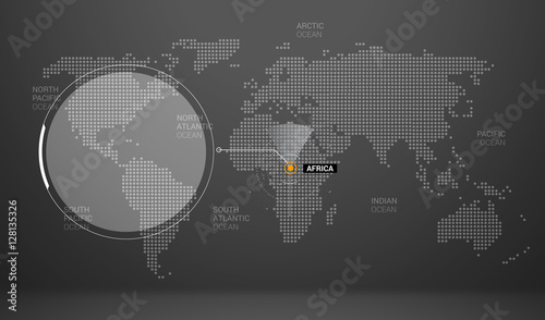 world map with dots continents names markers and state table africa