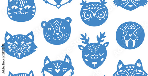 Animal paper cut seamless pattern