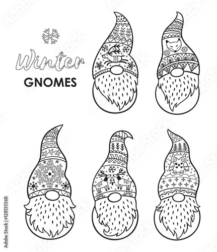 Vector outline set with trolls gnomes