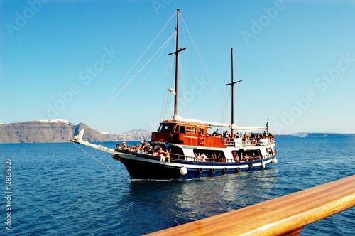 Journey through the Cyclades, Greece/Cruise boat carries tourists to the Islands of the Cyclades in the Aegean sea © yurihope
