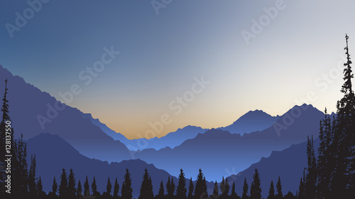 Landscape with tree and mountains abstract background.