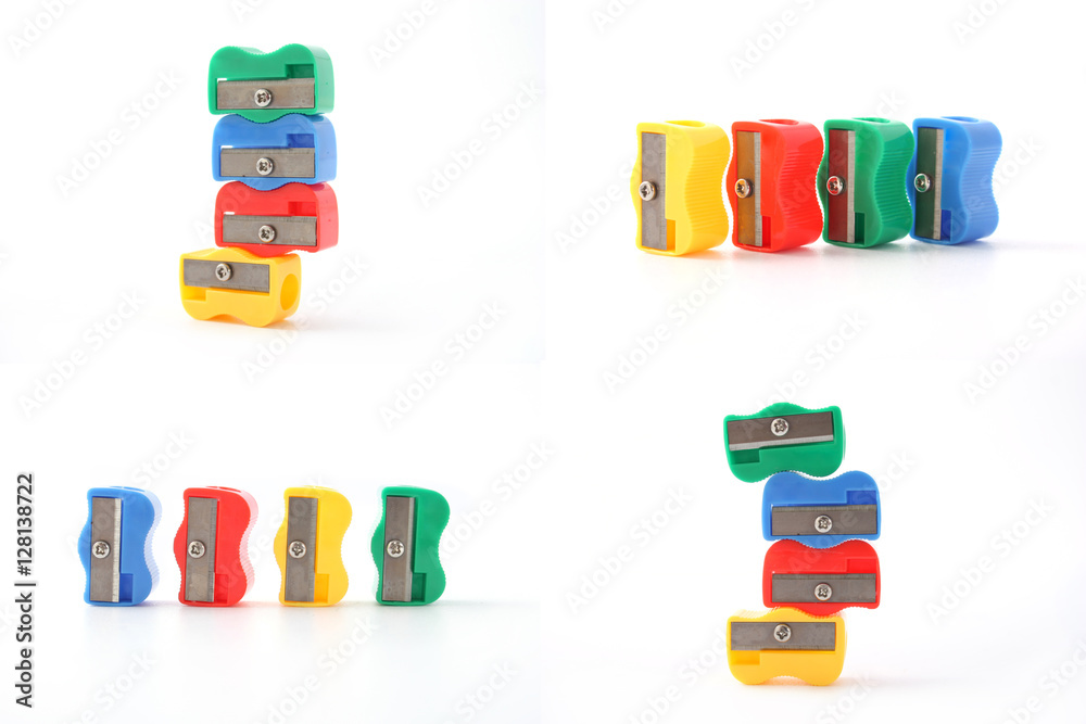 Obraz premium sharpener for colored pencils. bizarre. stationery on a white background