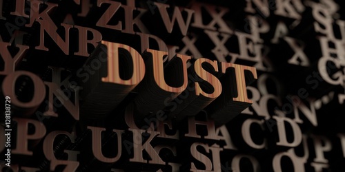 Dust - Wooden 3D rendered letters/message. Can be used for an online banner ad or a print postcard.