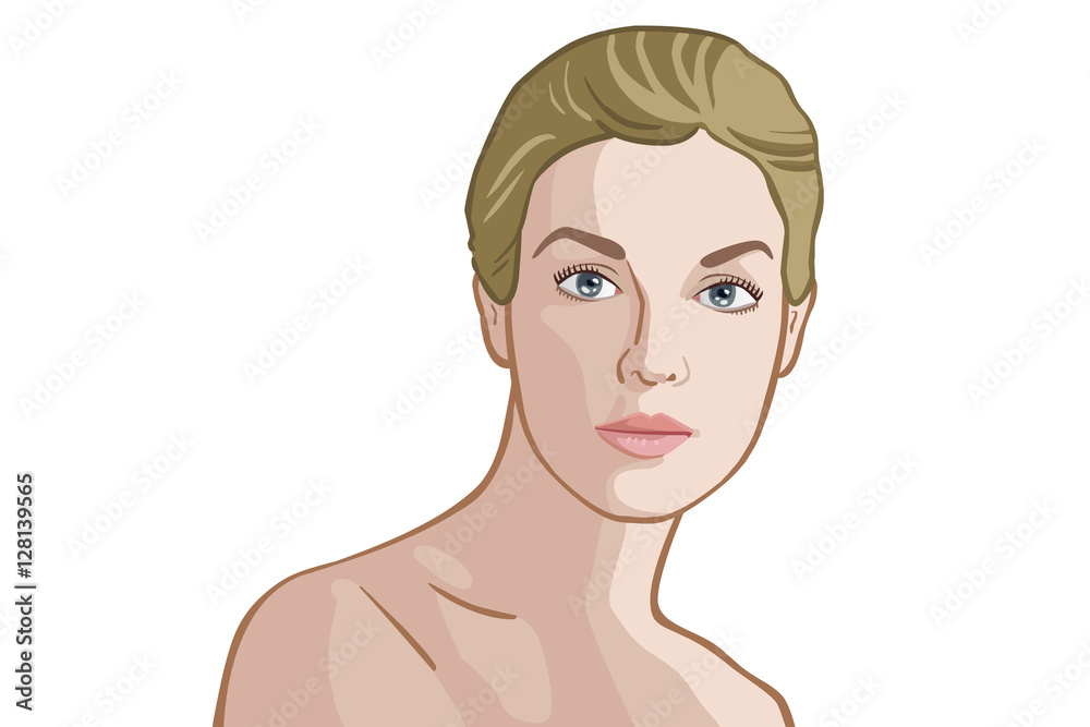 Illustration: Portrait einer attraktiven jungen Frau von vorne / freigestellt Illustration: Portrait einer attraktiven jungen Frau von vorne / freigestellt