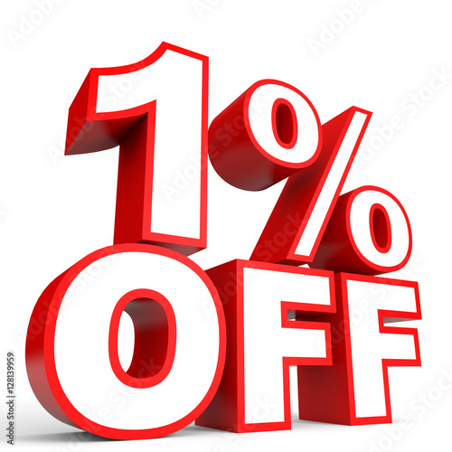 Discount 1 percent off. 3D illustration on white background.