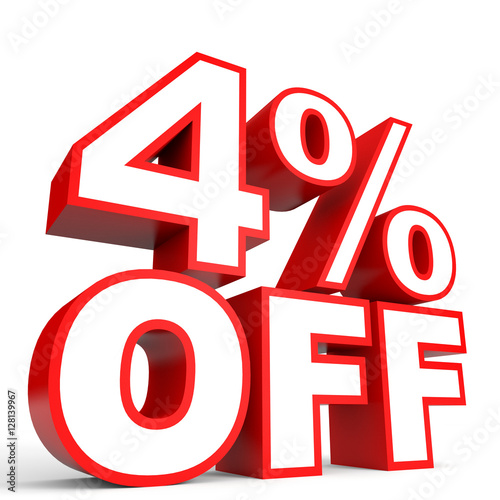Discount 4 percent off. 3D illustration on white background.