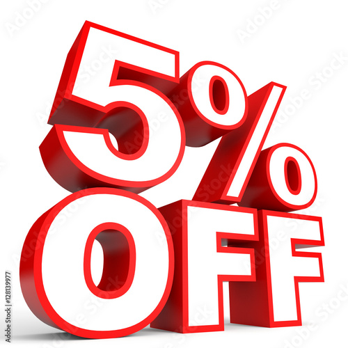 Discount 5 percent off. 3D illustration on white background.