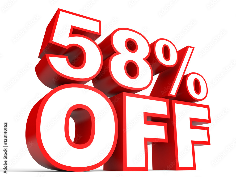 Discount 58 percent off. 3D illustration on white background. Discount 58 percent off. 3D illustration on white background.