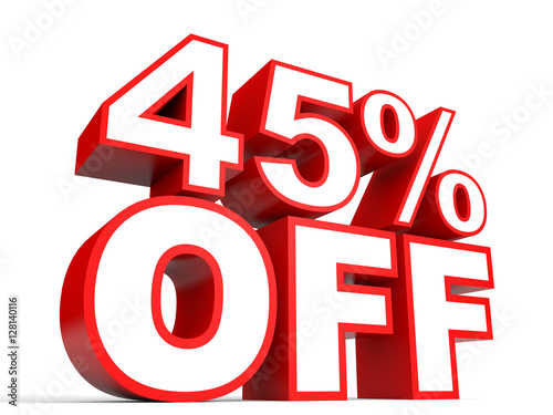 Discount 45 percent off. 3D illustration on white background.