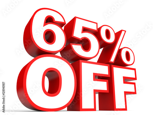 Discount 65 percent off. 3D illustration on white background.