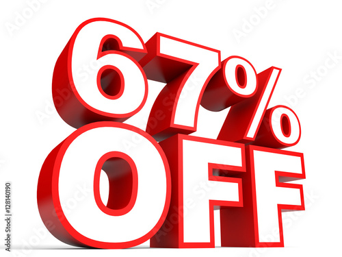 Discount 67 percent off. 3D illustration on white background.