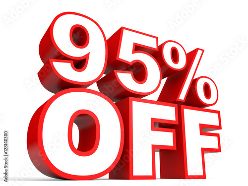 Discount 95 percent off. 3D illustration on white background.