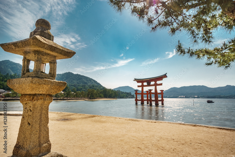 Miyajima, Floating Torii gate, high tide, Japan. Miyajima, Floating Torii gate, high tide, Japan.