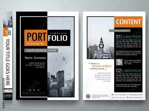 Minimal cover book portfolio presentation layout.Black and white abstract square brochure design report business flyers magazine poster.Portfolio template vector layout.City design on A4 layout. photo