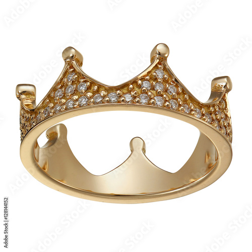 Fotografía Diamond ring with crown on white background