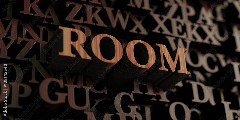 Room - Wooden 3D rendered letters/message.  Can be used for an online banner ad or a print postcard.
