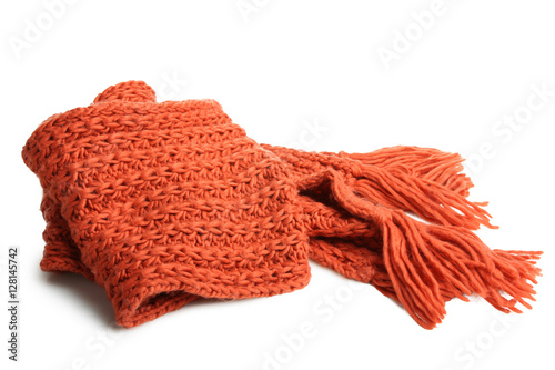 Orange knitted scarf isolated