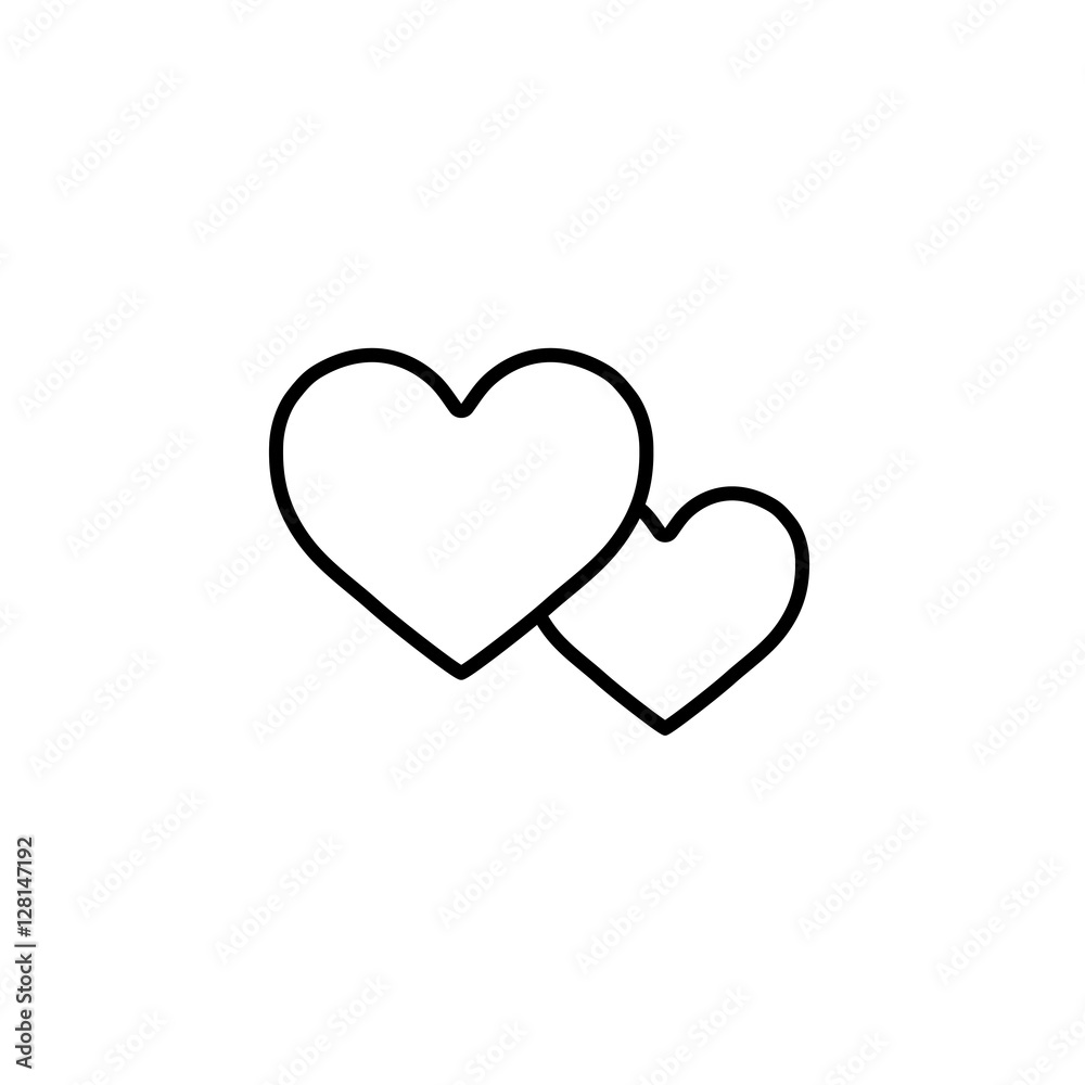 couple of hearts love romantic outline line icon black on white couple of hearts love romantic outline line icon black on white