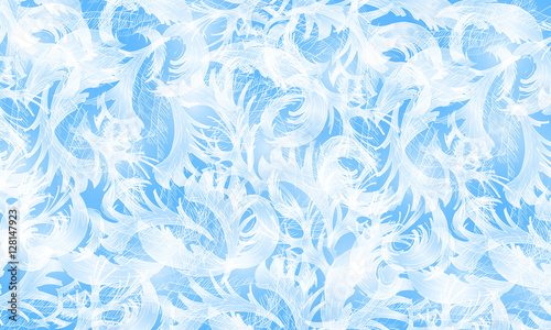 Vector frost glass pattern. Winter blue background.