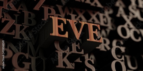 Eve - Wooden 3D rendered letters/message. Can be used for an online banner ad or a print postcard.