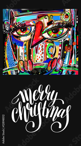 christmas greeting card with digital painting artwork of doodle 