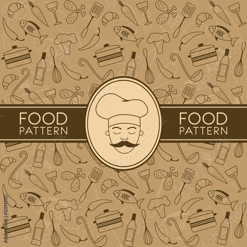 Cooking seamless vector pattern. Food on background.