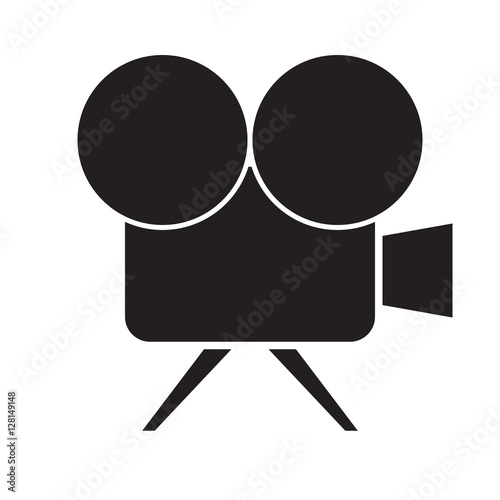 Simple flat movie camera icon, grayscale on white background