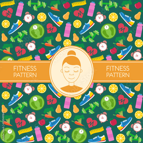 Fitness seamless vector pattern. Background with healthy lifestyle icons.