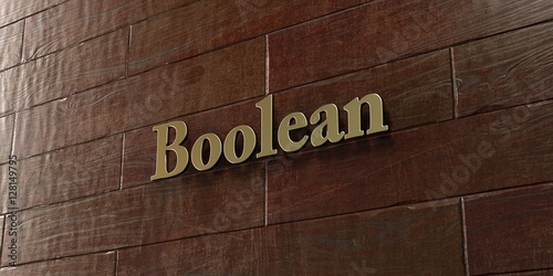 Εκτύπωση καμβά Boolean - Bronze plaque mounted on maple wood wall  - 3D rendered royalty free stock picture