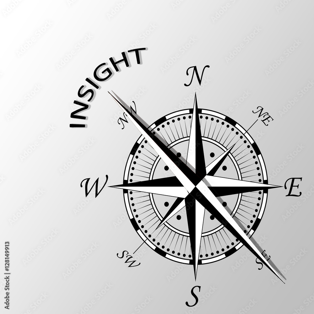 Illustration of word insight written aside compass Illustration of word insight written aside compass